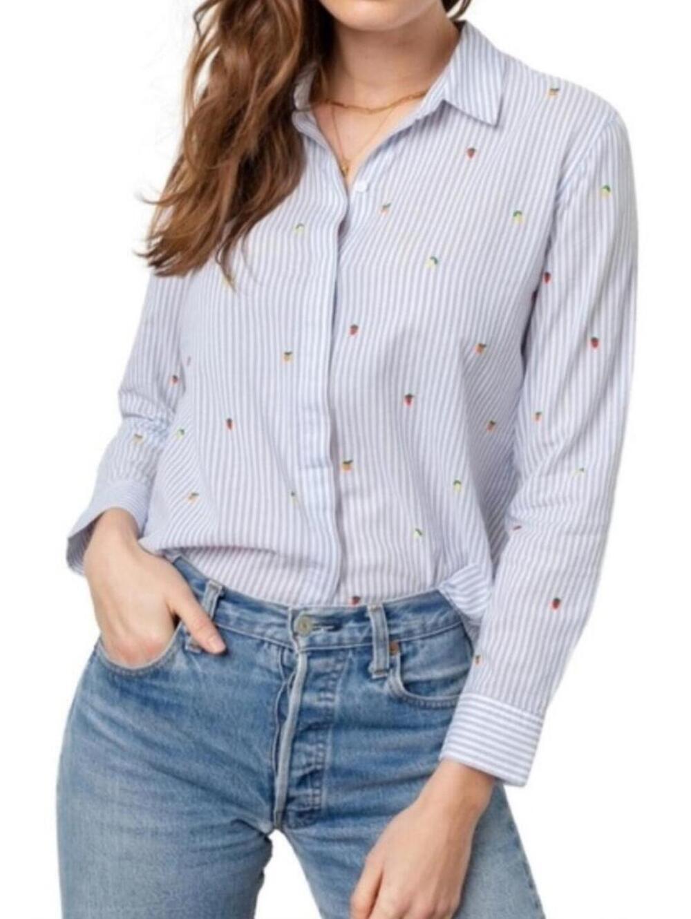 Rails Taylor Pinstripe Citrus Embroidered Button Down size S